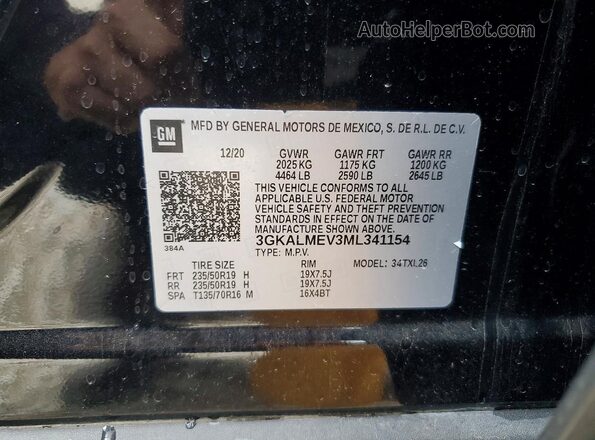 3GKALMEV3ML341154 2021 GMC TERRAIN Black VIN კოდის სტიკერის ხედი