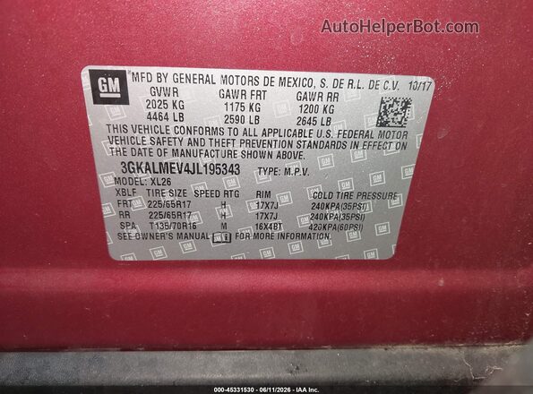 3GKALMEV4JL195343 2018 GMC TERRAIN Red Vista del compartimento del motor