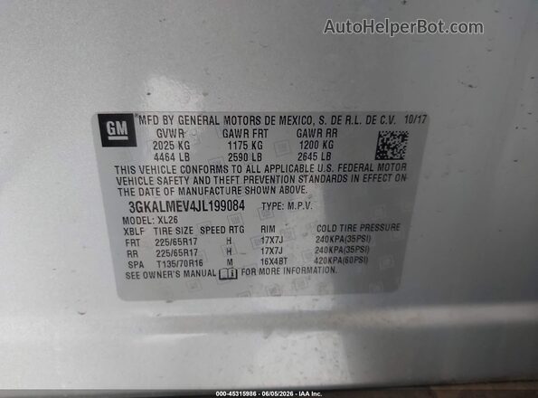 3GKALMEV4JL199084 2018 GMC TERRAIN Silver 