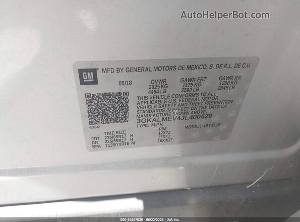 3GKALMEV4JL400529 2018 GMC TERRAIN Silver Engine compartment view