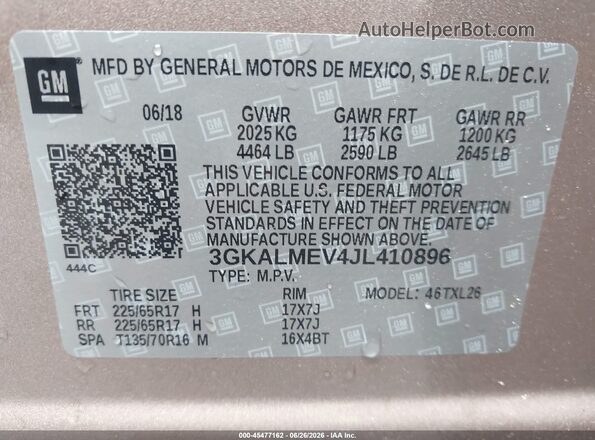 3GKALMEV4JL410896 2018 GMC TERRAIN Коричневый Вид подкапотного пространства
