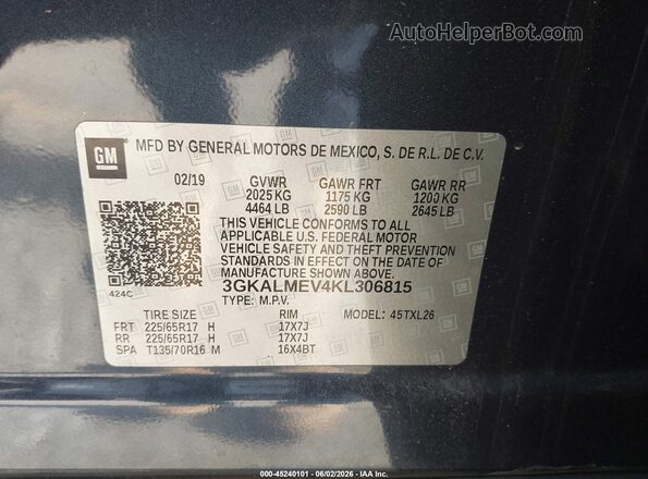 3GKALMEV4KL306815 2019 GMC TERRAIN Dark Blue Շարժիչի բաժամունքի տեսք