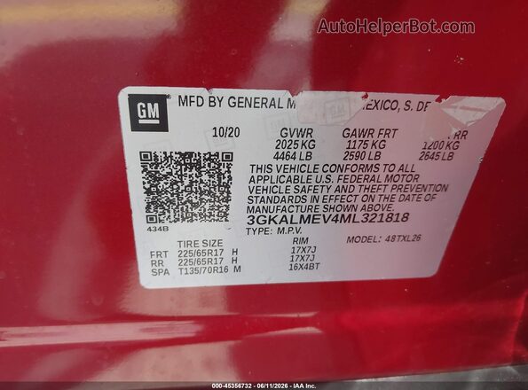 3GKALMEV4ML321818 2021 GMC TERRAIN Red Vista del compartimento del motor