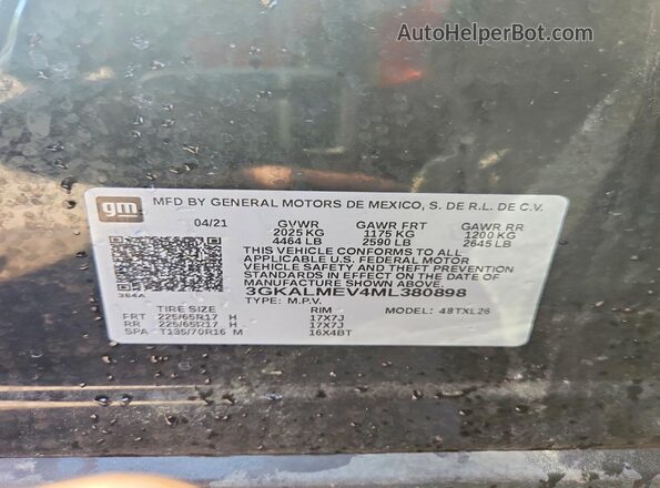 3GKALMEV4ML380898 2021 GMC TERRAIN Black 