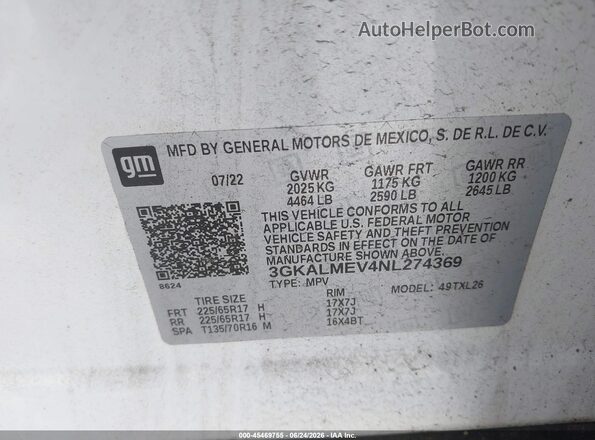 3GKALMEV4NL274369 2022 GMC TERRAIN Белый Вид подкапотного пространства