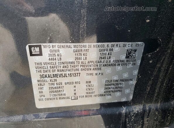 3GKALMEV5JL161377 2018 GMC TERRAIN Gray Vista de la etiqueta del VIN