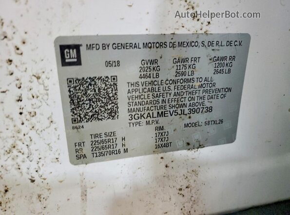 3GKALMEV5JL390738 2018 GMC TERRAIN White 