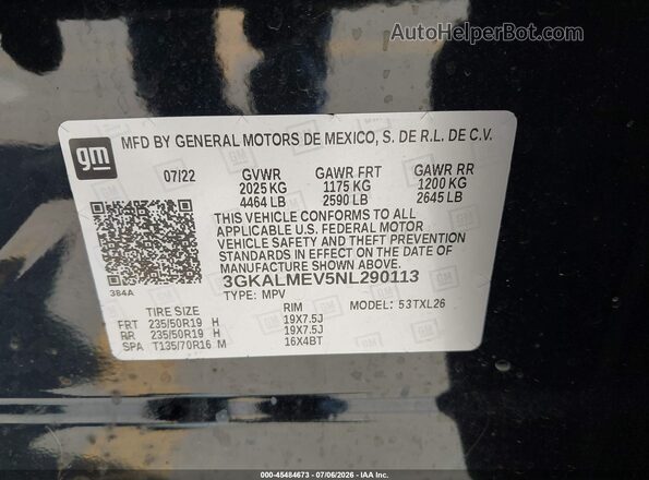 3GKALMEV5NL290113 2022 GMC TERRAIN Black ძრავის განყოფილების ხედი