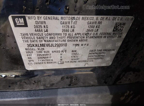 3GKALMEV6JL290910 2018 GMC TERRAIN Black Widok komory silnika