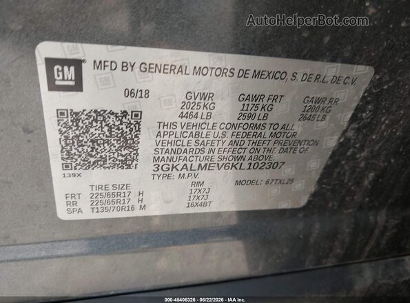 3GKALMEV6KL102307 2019 GMC TERRAIN Gray Widok komory silnika
