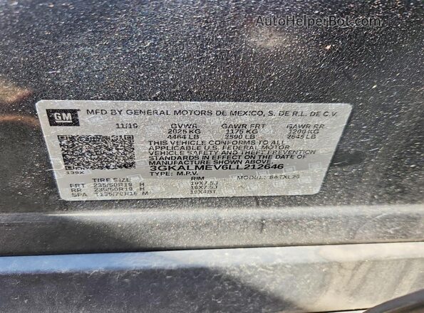 3GKALMEV6LL212646 2020 GMC TERRAIN Charcoal VIN կոդի պիտակի տեսք
