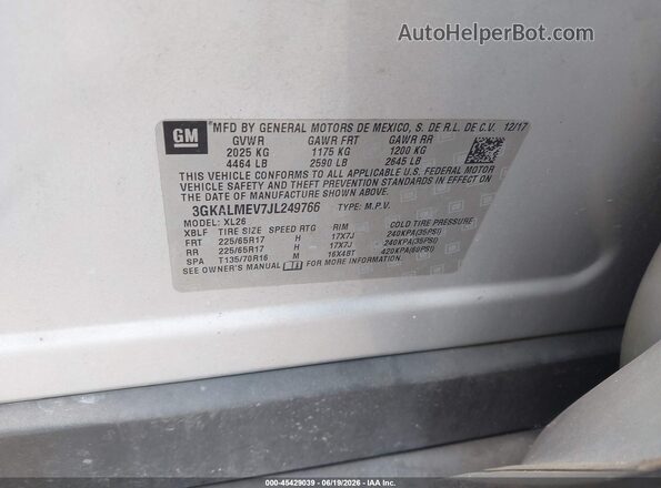 3GKALMEV7JL249766 2018 GMC TERRAIN Silver Engine compartment view