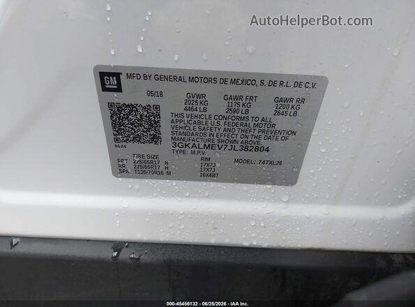 3GKALMEV7JL382804 2018 GMC TERRAIN White ძრავის განყოფილების ხედი