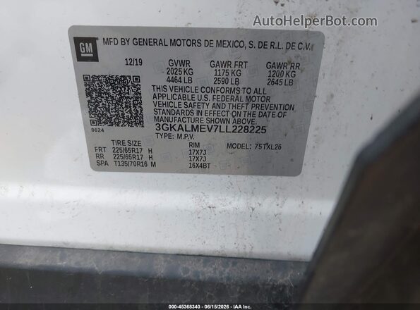 3GKALMEV7LL228225 2020 GMC TERRAIN White ძრავის განყოფილების ხედი