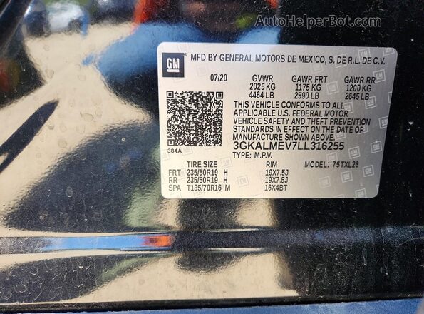 3GKALMEV7LL316255 2020 GMC TERRAIN Black VIN կոդի պիտակի տեսք