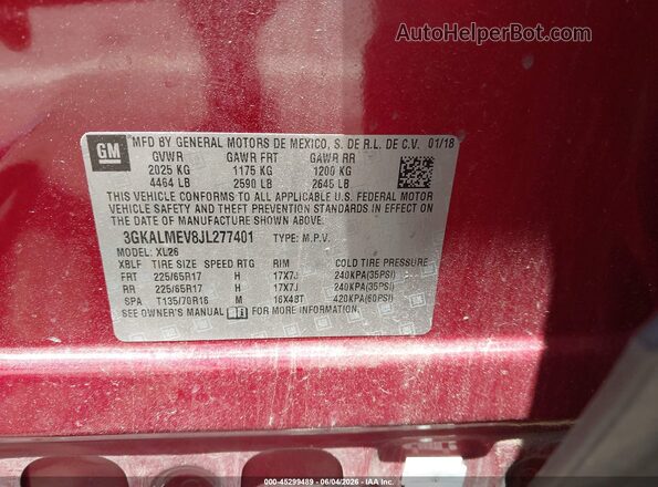 3GKALMEV8JL277401 2018 GMC TERRAIN Red ძრავის განყოფილების ხედი