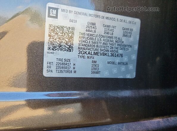 3GKALMEV8KL361476 2019 GMC TERRAIN Charcoal ძრავის განყოფილების ხედი