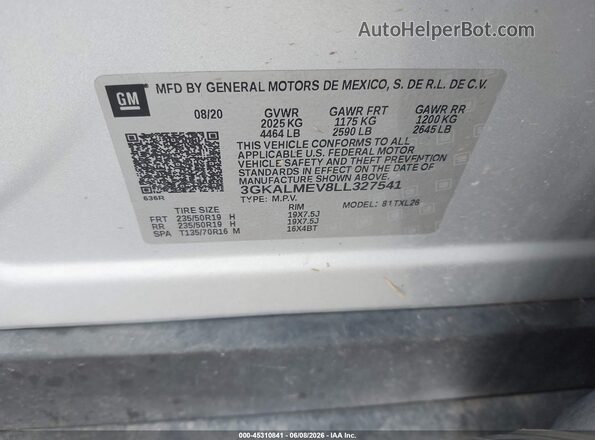 3GKALMEV8LL327541 2020 GMC TERRAIN Silver Շարժիչի բաժամունքի տեսք