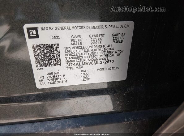 3GKALMEV8ML372870 2021 GMC TERRAIN Gray Вид підкапотного простору