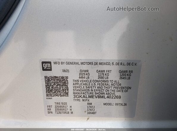 3GKALMEV8ML402269 2021 GMC TERRAIN Silver Engine compartment view