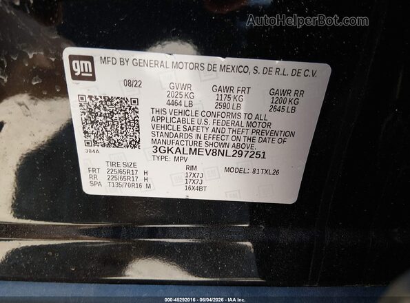 3GKALMEV8NL297251 2022 GMC TERRAIN Черный 