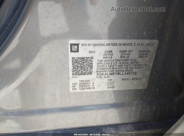 3GKALMEV9LL145718 2020 GMC TERRAIN Gray Вид підкапотного простору