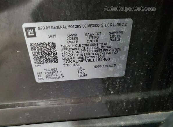3GKALMEV9LL184468 2020 GMC TERRAIN Tan VIN კოდის სტიკერის ხედი