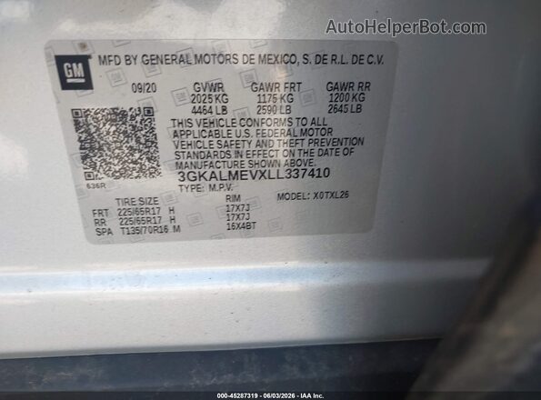 3GKALMEVXLL337410 2020 GMC TERRAIN White Widok komory silnika