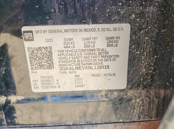 3GKALMEVXNL128915 2022 GMC TERRAIN Black Widok naklejki z numerem VIN