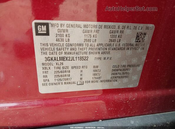 3GKALMEX2JL118522 2018 GMC TERRAIN Red Engine compartment view