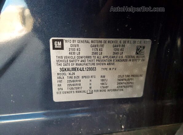 3GKALMEX4JL128663 2018 GMC TERRAIN Blue VIN sticker view