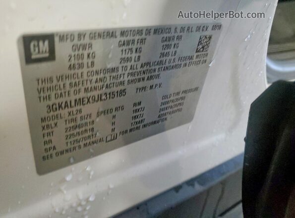 3GKALMEX9JL315185 2018 GMC TERRAIN White 360 interior view