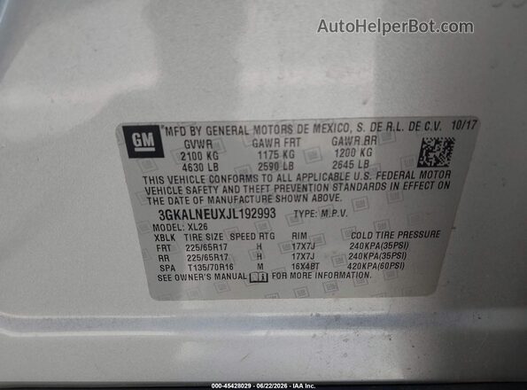 3GKALNEUXJL192993 2018 GMC TERRAIN Silver Widok komory silnika