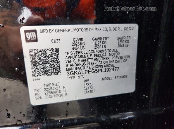 3GKALPEG5PL192477 2023 GMC TERRAIN Черный Вид наклейки с VIN-кодом