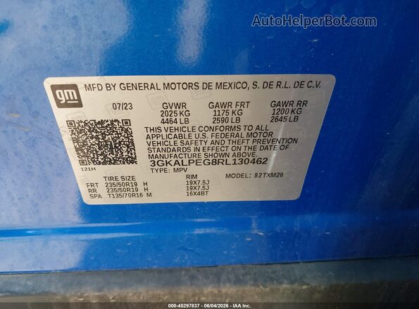 3GKALPEG8RL130462 2024 GMC TERRAIN Blue Вид підкапотного простору