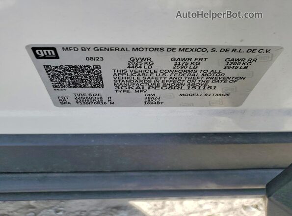 3GKALPEG8RL151151 2024 GMC TERRAIN White VIN sticker view