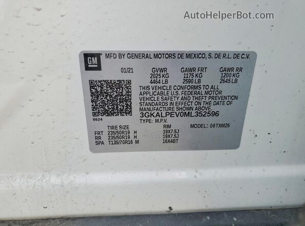 3GKALPEV0ML352596 2021 GMC TERRAIN White Widok komory silnika