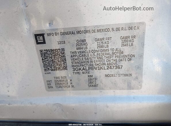 3GKALPEV1KL247367 2019 GMC TERRAIN Silver Vista del compartimento del motor