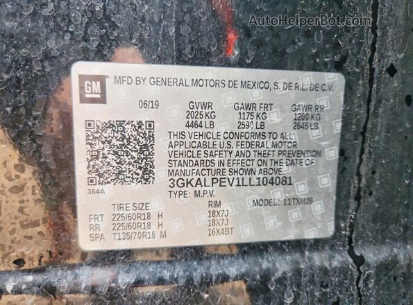 3GKALPEV1LL104081 2020 GMC TERRAIN Black VIN sticker view