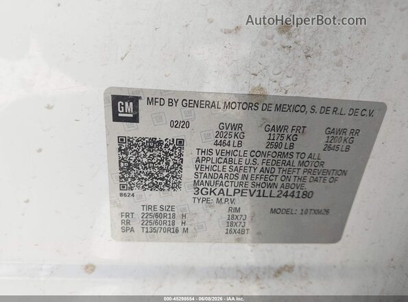 3GKALPEV1LL244180 2020 GMC TERRAIN White Widok komory silnika