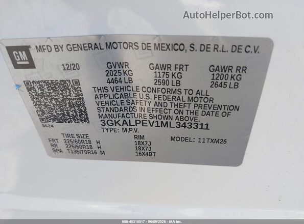 3GKALPEV1ML343311 2021 GMC TERRAIN White Widok komory silnika