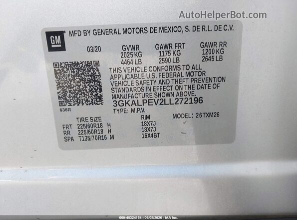 3GKALPEV2LL272196 2020 GMC TERRAIN Silver ძრავის განყოფილების ხედი