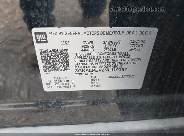 3GKALPEV2NL119367 2022 GMC TERRAIN Black Widok komory silnika