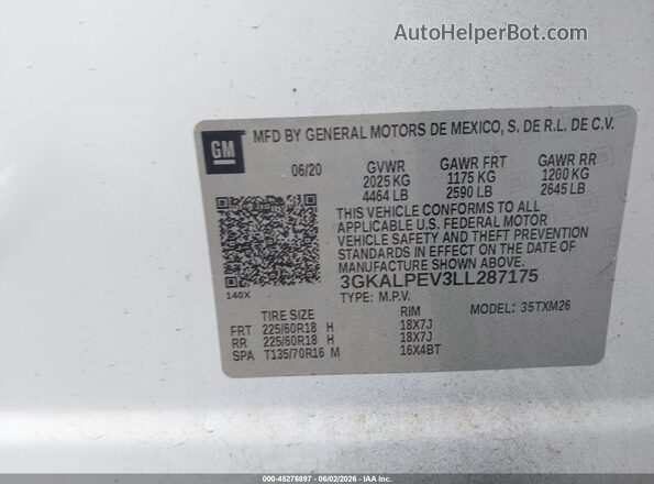 3GKALPEV3LL287175 2020 GMC TERRAIN White Engine compartment view