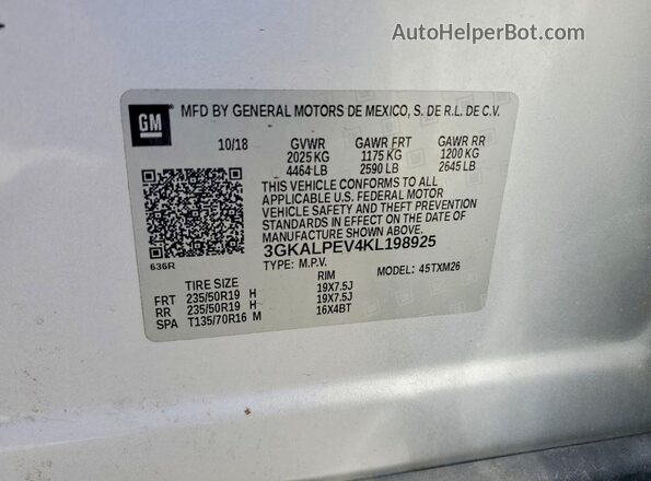 3GKALPEV4KL198925 2019 GMC TERRAIN Silver 