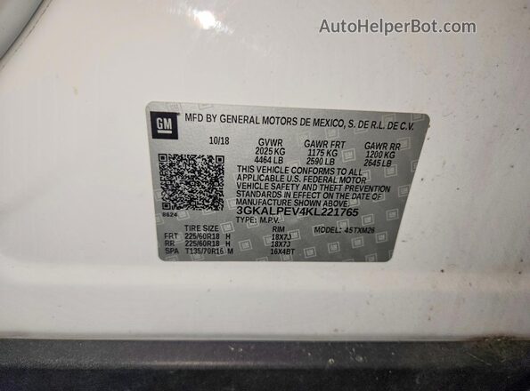 3GKALPEV4KL221765 2019 GMC TERRAIN White Vista interior de 360 grados