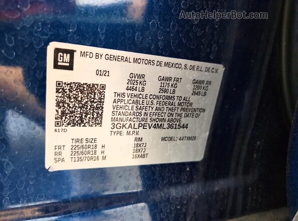 3GKALPEV4ML361544 2021 GMC TERRAIN Blue VIN კოდის სტიკერის ხედი