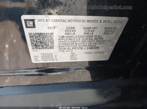 3GKALPEV5LL148309 2020 GMC TERRAIN Black Вид підкапотного простору