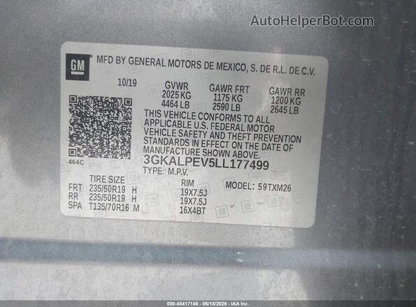 3GKALPEV5LL177499 2020 GMC TERRAIN Gray Вид підкапотного простору