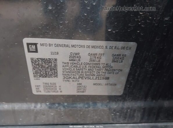 3GKALPEV5LL211988 2020 GMC TERRAIN Black Vista del compartimento del motor